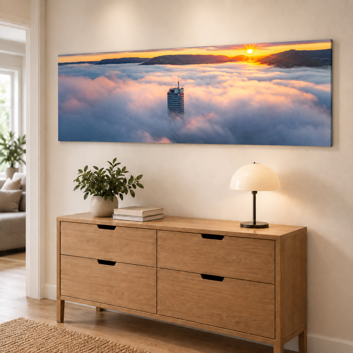 Jentower im Nebel zum Sonnenaufgang